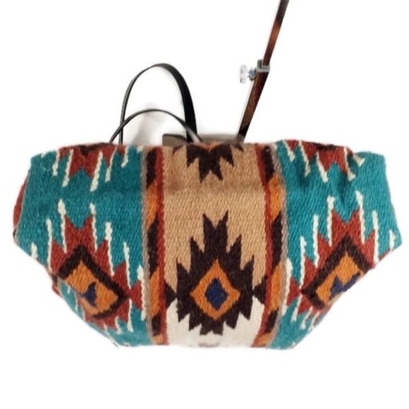 Artisan Multicolor Handwoven Wool Blend Modern Southwest Zapotec Print Purse - Picture 4 of 10
